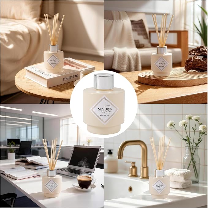 Reed Diffuser Set,Lemon Verbena Essential Scented Oil,100ml(3.38 oz) with 6 Reed Sticks,Long-Lasting Fragrance for Home, Bathroom & Office