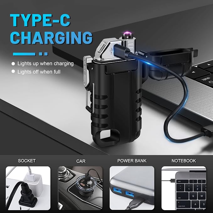 Lafagiet USB C Rechargeable Lighter, 360° Flexible Neck, Wind & Water Proof, Electric Arc Lighters for Candle, Camping
