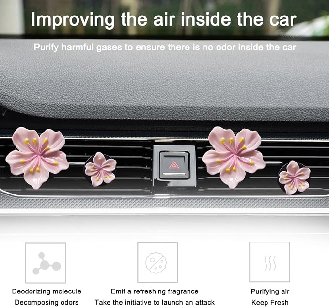Bittwee 4PCS Car Air Vent Clip, Cute Refillable Flower Aesthetic Automotive Vent Clip Air Freshener Diffuser for Women Girls, Vehicle Interior Decoration Universal for SUV Truck RV and More（Pink）