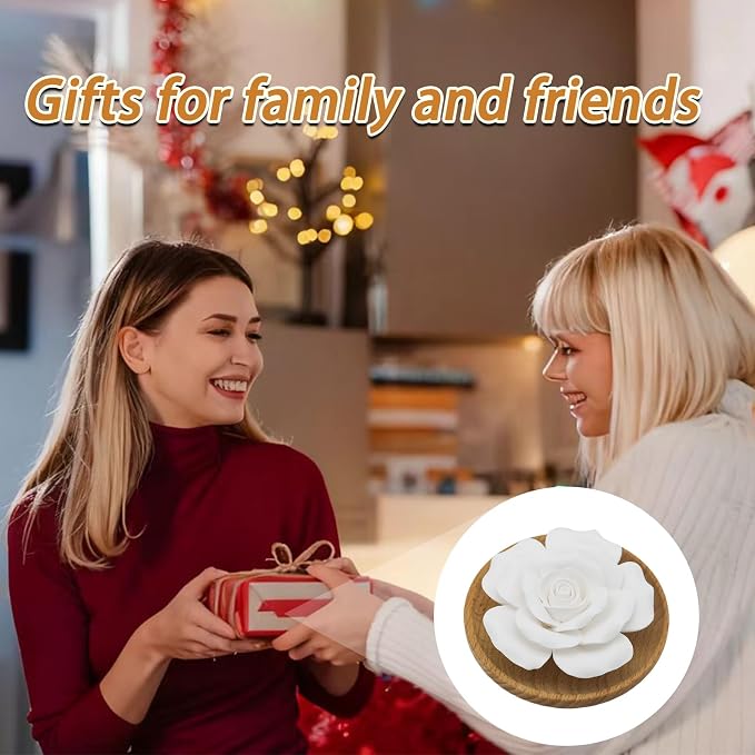 Handmade Flower Rose Ceramic Essential Oil Mini Diffuser, Non-Electric Passive Aromatherapy Diffuser, Decorative Diffusers for Desk/Office/Home Room/Gift (Wooden Pallet)