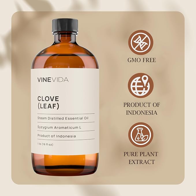 VINEVIDA Essential Oil 16 oz - Undiluted Clove Oil - Candle Oil Scent - DIY Candle Scents and Bulk Essential Oil for Soap Making, Safe for Skin