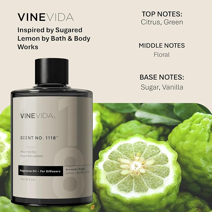 VINEVIDA [16 Fl Oz] Scent NO. 1118 Fragrance Oil for Cold Air Diffusers, Aromatic Notes of Citrus, Green, Floral, Sugar & Vanilla Essential Oils for Diffuser Oil Refill & Air Freshener Room Spray