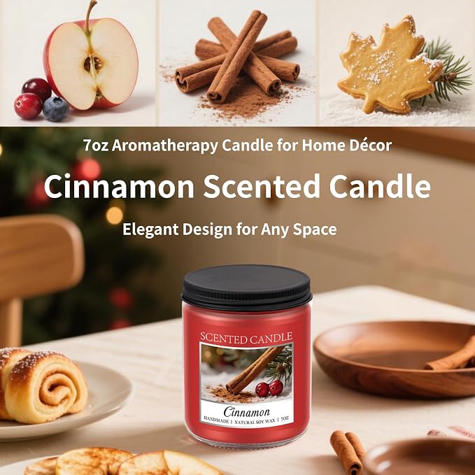 Homsolver Cozy Cinnamon Candle Scented Strong, Christmas Candles Cinnamon Stick Apple Scented with 50+ Hours of Burn Time, Fall & Winter Christmas Candles Gifts & Hoilday Home Décor