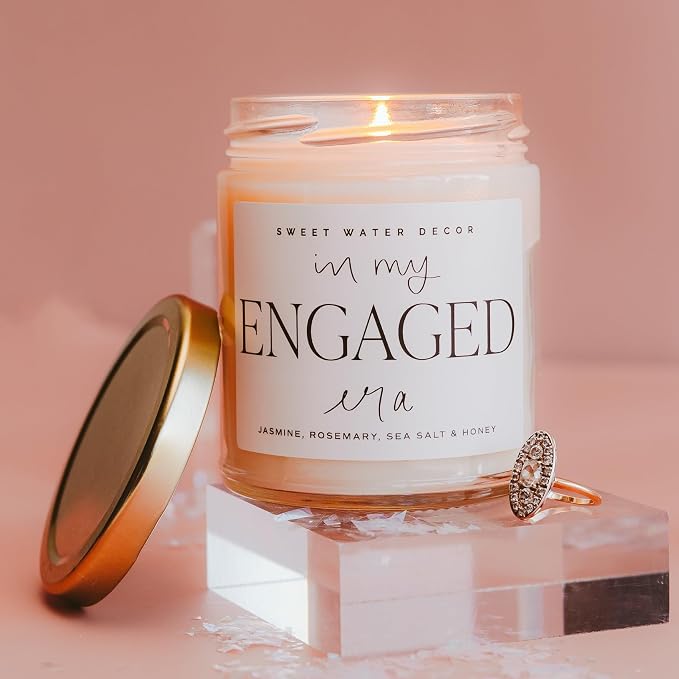 Sweet Water Decor in My Engaged Era Candle - Engagement and Bridal Shower Gifts for Woman - 9 oz Soy Candle in Clear Jar with 40+ Hours Burn Time, Made in the USA