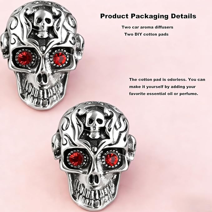 Gothic Skull Car Air Freshener Vent Clips with 2 Pads, Halloween Scented Car Accessories for Men Women, Automotive Interior Decor and Cool Car Fresheners for Men， Spooky Gift Idea-A2