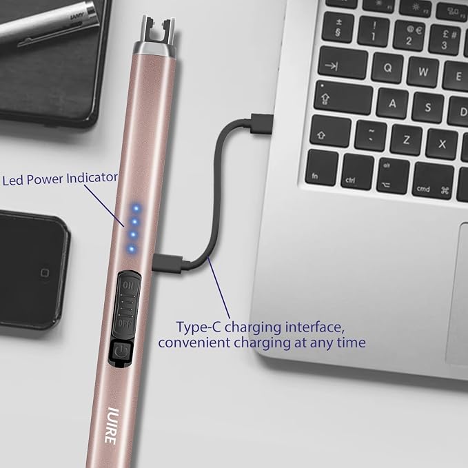 Electric Candle Lighter with Flashlight USB C Rechargeable Arc Lighters for Candles Windproof Plasma for Camping BBQ Stove Home Emergency with Safety Switch LED Battery Display