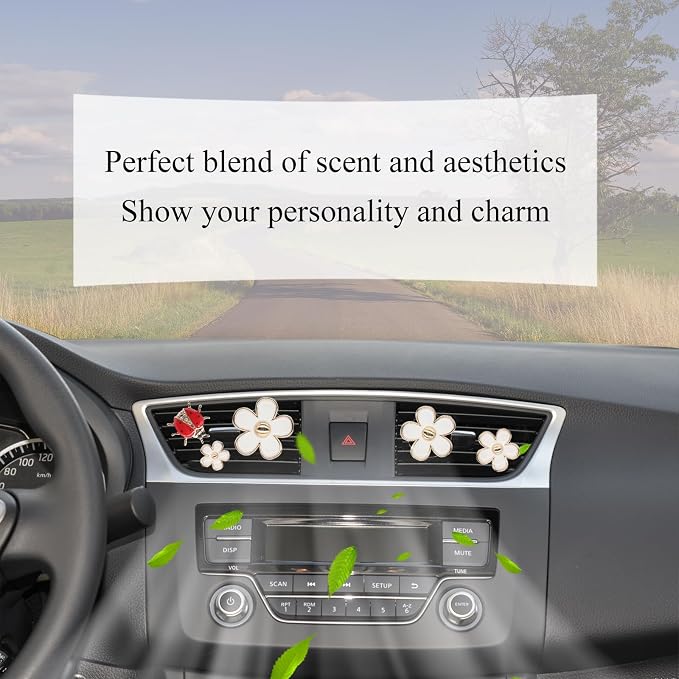 ORIESSE 5pcs Flowers Ladybug Air Vent Clips Car Accessories Set 2pcs White Daisy Flower Car Air Freshener Vent Clips 3pcs Vent Decoration Interior Aesthetic Clips Refillable Diffuser