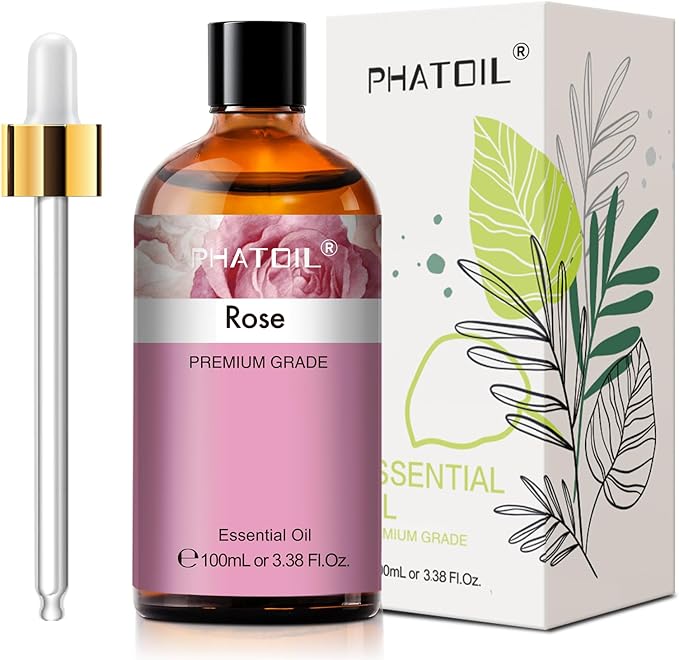 PHATOIL 3.38FL.OZ Rose Essential Oil with Glass Dropper, for Aromatherapy Diffusers, Humidifiers, Great for DIY Candle and Soap Making, Huge 100ML Bottle