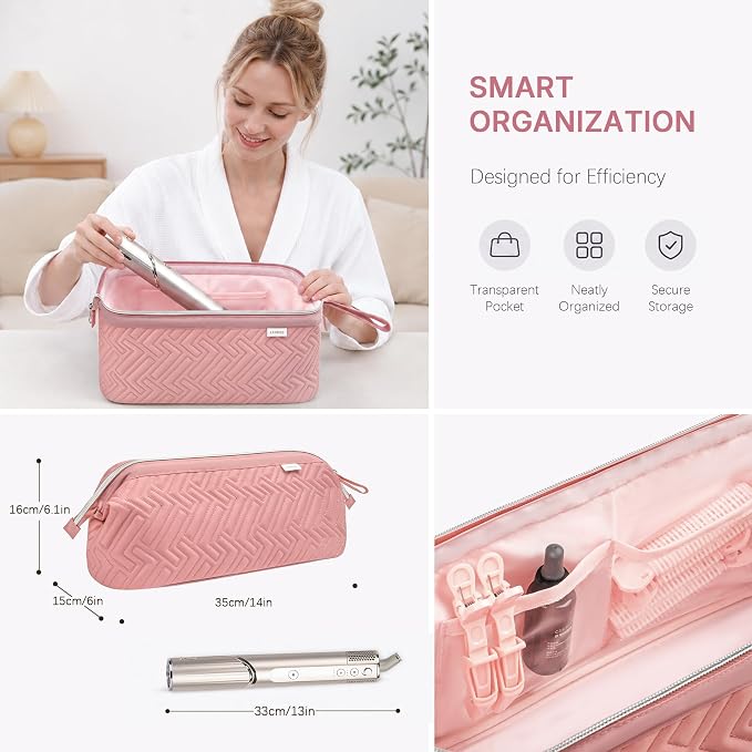 Leudes Hair Tools Travel Bag for Shark Flexstyle Carrying Case Portable Shark Hair Air Wrap Dryer Case Waterproof Dustproof Flat Curling Iron Travel Organizer (Dark Pink)