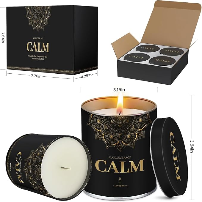 WarmEmbrace Scented Candles, 9 Oz Candle Sets for Home, Office, Meditation, Yoga, Candles for Women & Men, Birthday, Christmas, Father's Day Present, Lavender, Vanilla, Rose & Sandalwood, Lemon