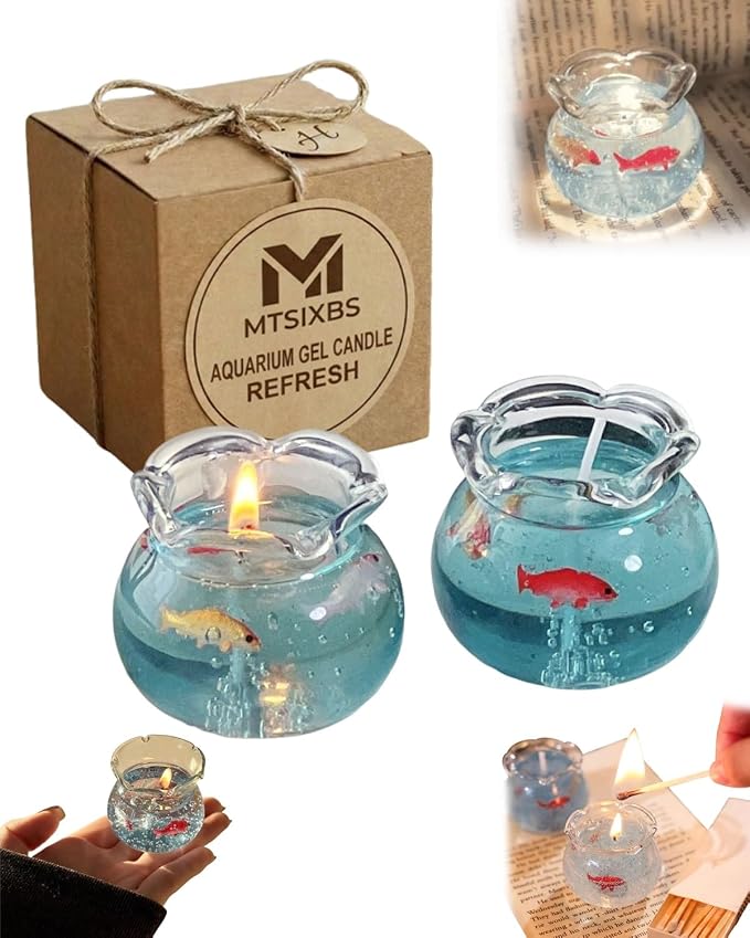 Mini Bubble Fish Tank Candle Aesthetic Decor Cute Decorative Candles for Home Trendy Cozy Room Floating Freesia Scent Bedroom Velas Gifts Recuerdos Bougie Girl Wishes Box Party Favors(2PCS)