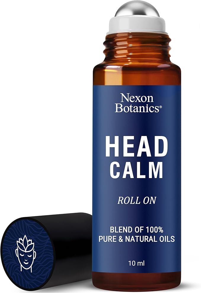 Head Calm Essential Oil Roll-On 10 ml - Soothing Blend of Pure & Natural Essential Oils - Roller Ball for Migraine & Headache Relief - Nexon Botanics