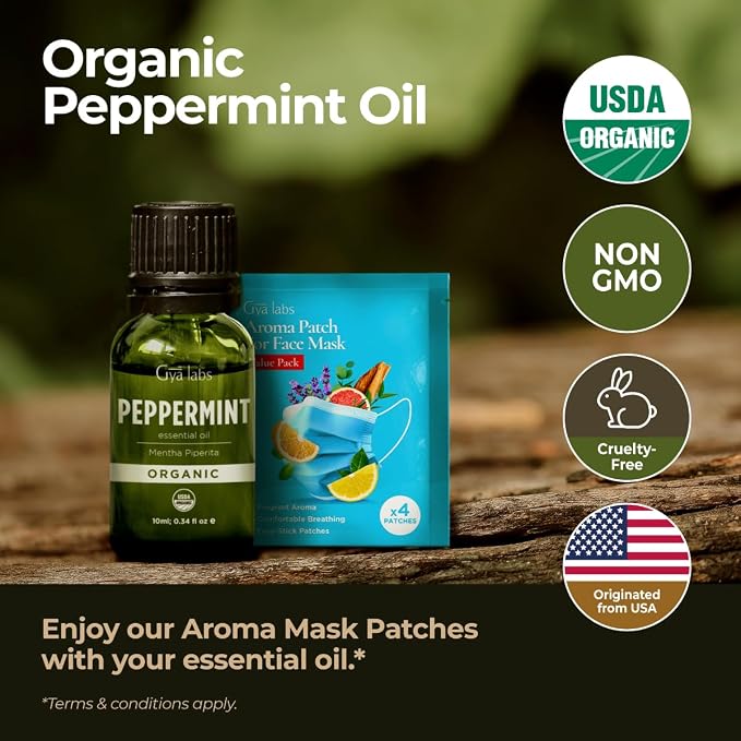 Gya Labs Organic Peppermint Essential Oil - 0.34 Fl Oz - for Skin, Hair, Diffuser, Aromatherapy, DIY Candle Making Scents (Pack of 2)