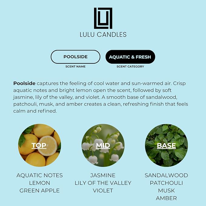 Lulu Candles | Poolside | Luxury Scented Soy Jar Candle | Hand Poured in The USA | Highly Scented & Long Lasting (9 Oz.)