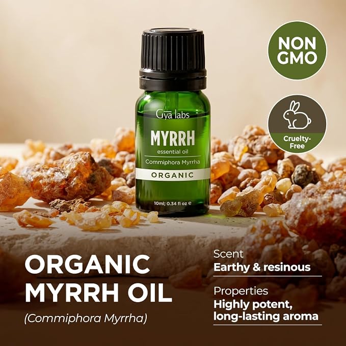 Gya Labs Organic Myrrh Essential Oil - 0.34 Fl Oz - for Skin, Hair, Diffuser, Aromatherapy, DIY Candle Making Scents