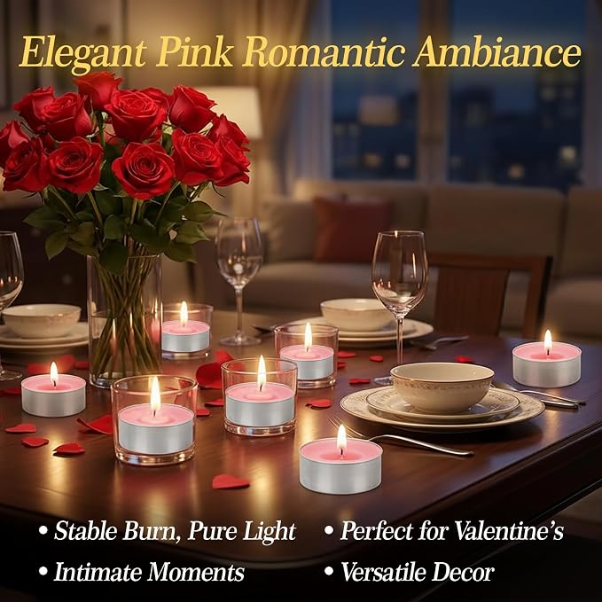 Pink Tea Lights Candles Set - MAQIHAN Mini Tealight Candles Votive Soy Candle with Cotton Wick for Home Decoration, Wedding, Emergencies, Shabbat, 25pcs