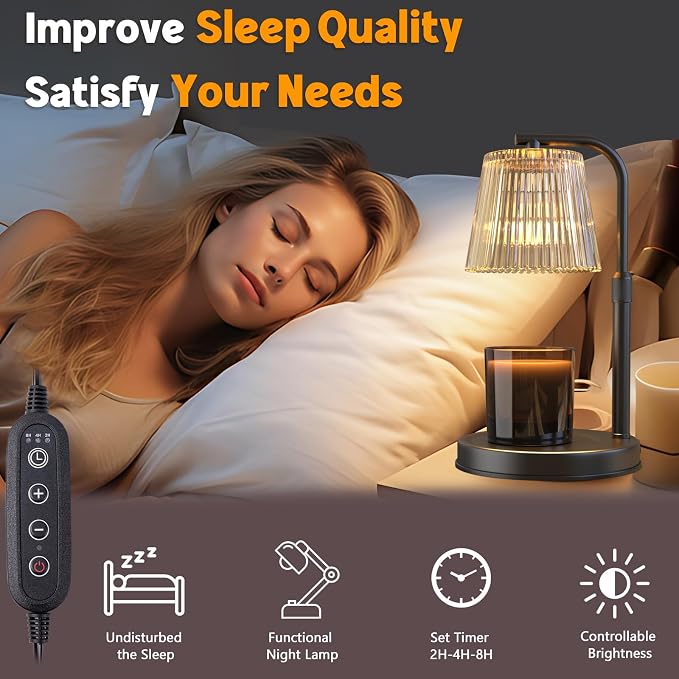 Candle Warmer Lamp with Timer, Electric Candle Warmer with 2 Bulbs, Gifts for Mom, Dimmable Candle Lamp, Compatible with Small and Large Candles, Aromatic Candle Holders for Home Decor (Black)