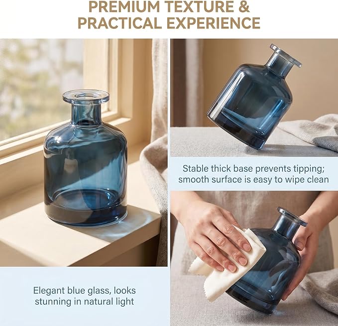 1Pcs Glass Aromatherapy Diffuser Bottle Fragrance Accessories for DIY Replacement Diffuser Sticks Essential Oils Crafts Decor (Blue)