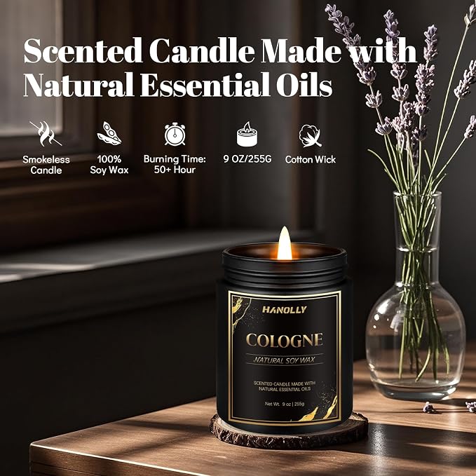 Cologne Candle,9 oz Scented Candles for Home Soy Candle Wax, Birthday Fathers Gifts for Father Dad, Masculine Aromatherapy Candles for Men, Perfect for Creating a Classic Ambiance