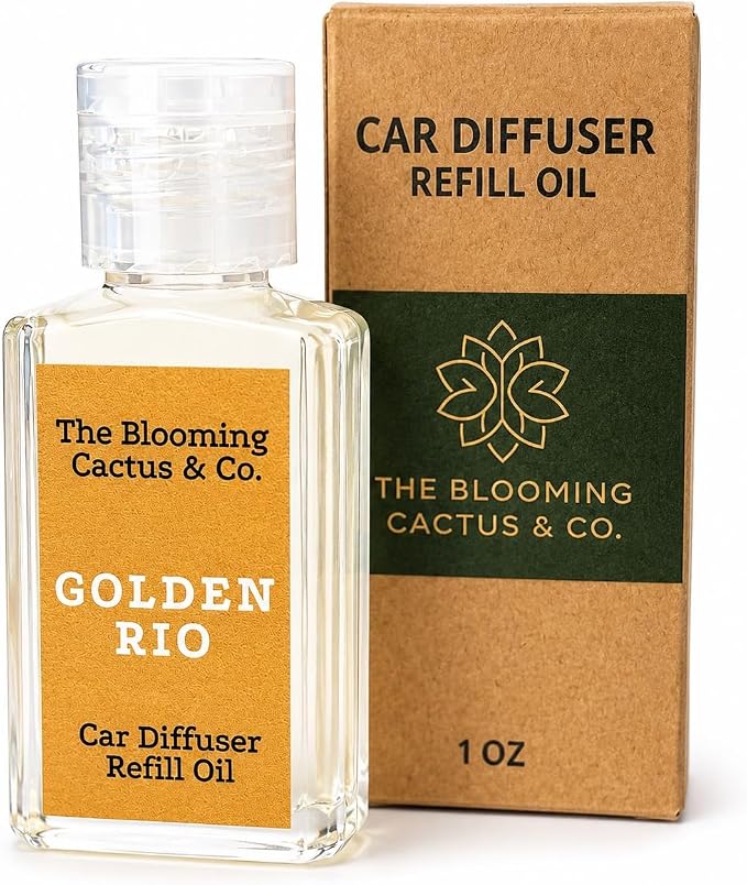 Car Diffuser Oil Refill 1 oz – Essential Oil Car Air Freshener Refill for Hanging Car Diffuser, Long Lasting Fragrance Oil, Phthalate Free, Multiple Scents. (Golden Rio)