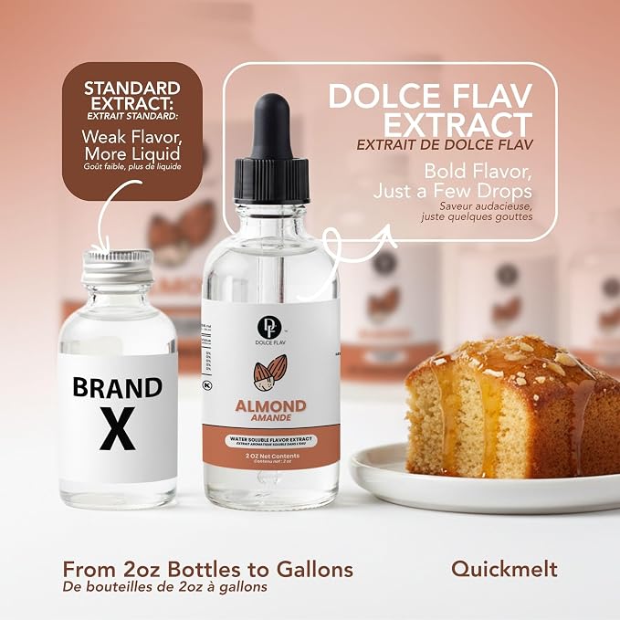 Dolce Flav Natural Almond Extract – 2 Ounce Water-Soluble Kosher, Sugar-Free, Concentrated Birthday Cake Flavor for Frosting, Cupcakes & Ice Cream, Includes Measured Dropper