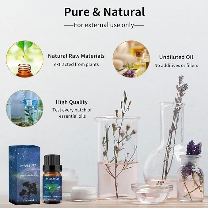 Lavender and Peppermint Essential Oil, 100% Pure, Undiluted, Natural, Organic Aromatherapy Essential Oils Gift Set, 10MLx2