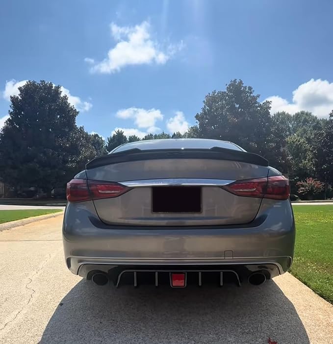 Rear Diffuser W/LED Brake Light Fit for Infiniti Q50 2018-2024 3.0t/ Luxe/RED Sport 400/ Sensory,Rear Bumper Lower Lip Splitter Spoiler Body Kit Trim Exterior Accessories(Gloss Black)