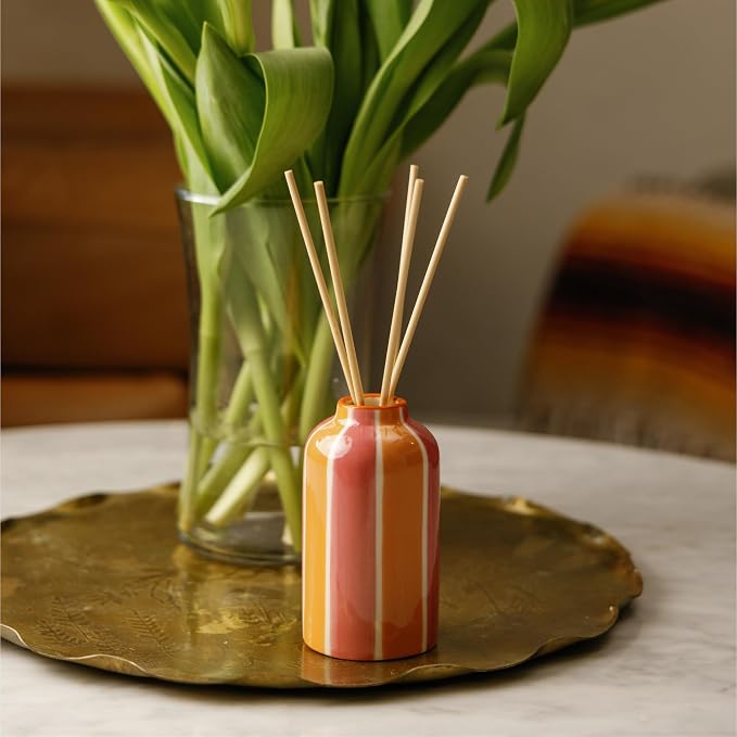 Paddywax A Dopo Reed Diffuser with Wooden Reeds, Long Lasting Home Fragrance Oil, Hand Painted Ceramic Vessel, Decorative Scent for Home, Giftable Box, 4 fl oz, Orange Blosom