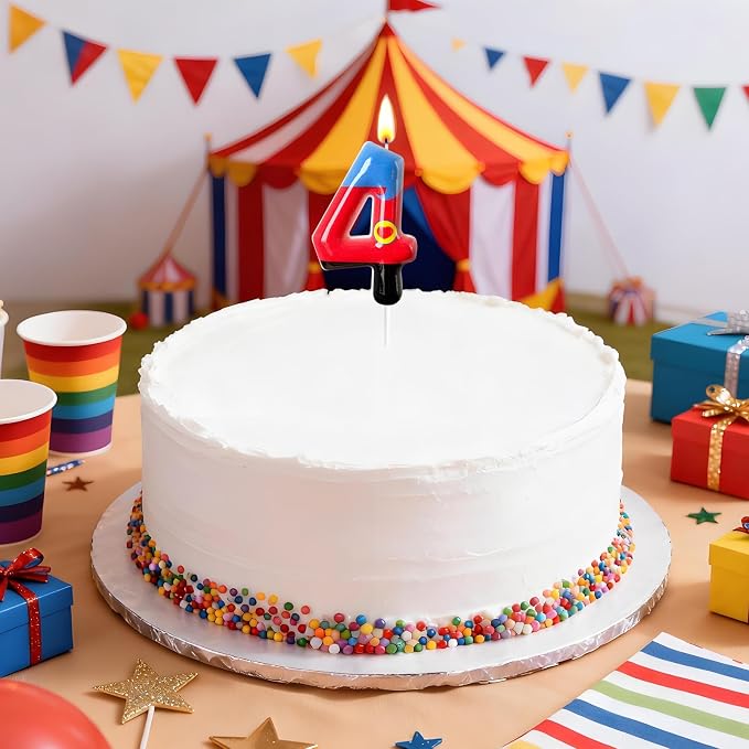 Number 4 Birthday Candle for Cake – Red Blue Cartoon Hero Style with Heart Design – Cute Cake Topper for Birthday Party Decoration