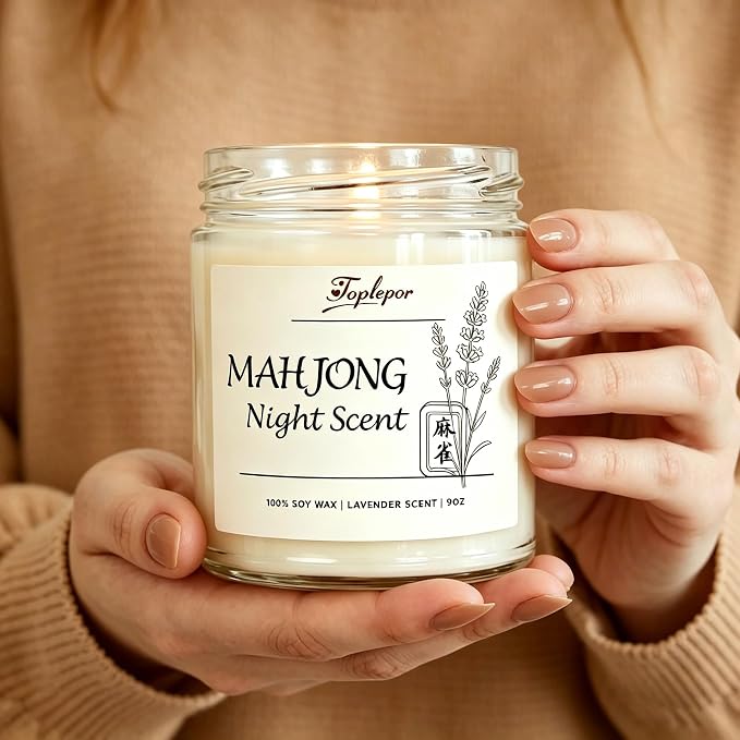 Mahjong Night Scent Candle - Unique Game Night Gift Idea, Soy Wax Aromatherapy Candle for Mahjong Night, Friends Game Party, Mahjong Lovers Gifts for Women Men | Lavender Scents, 9oz