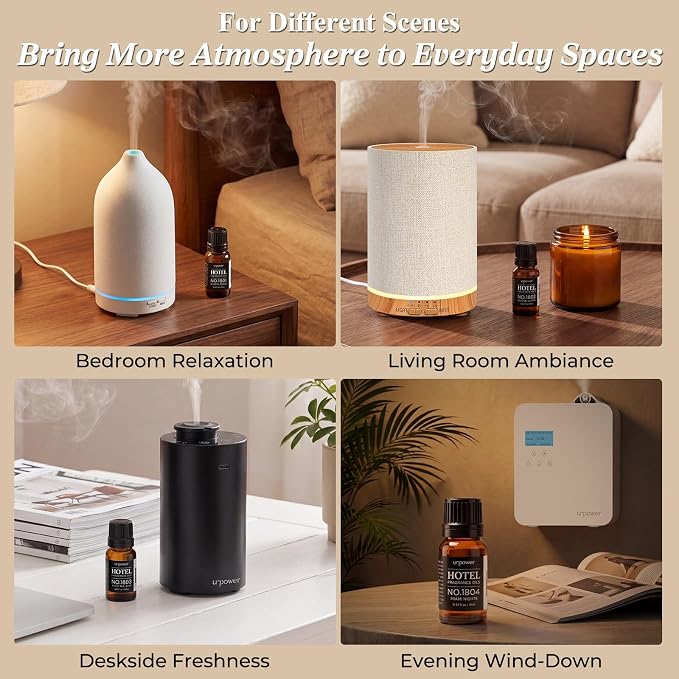 URPOWER Hotel Collection Diffuser Oil - 6 Premium Scents for Diffusers 10ml/0.34 fl oz Essential Oils Set for Diffusers for Home - Inspired by Baccarat Westin My Way Pure White Tea and Other Hotel