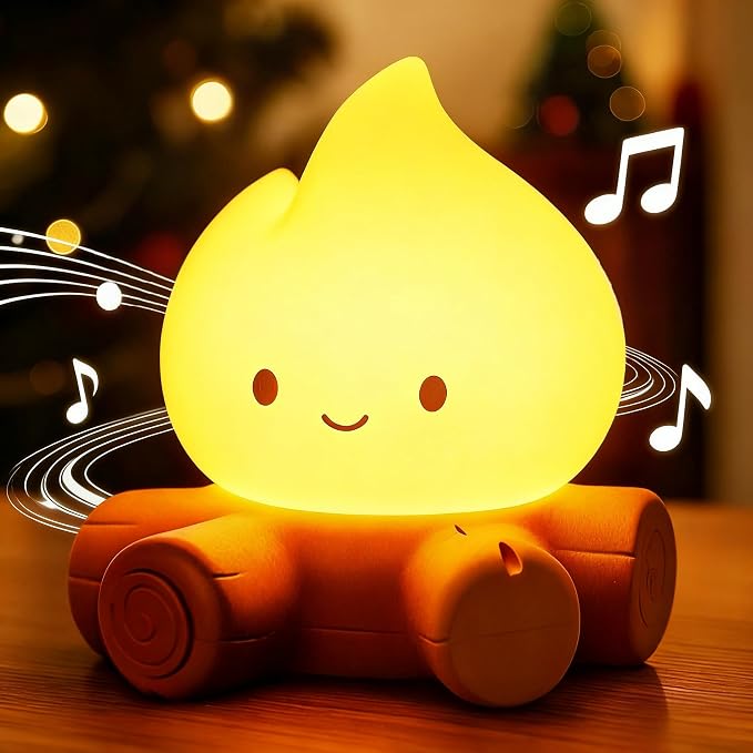 Campfire Night Light, Portable Flame Lamp with White Noise, Cute Silicone Flameless Candle Lights,Suitable for Kids lamp Bedroom, Indoor/Outdoor and Home Decoration