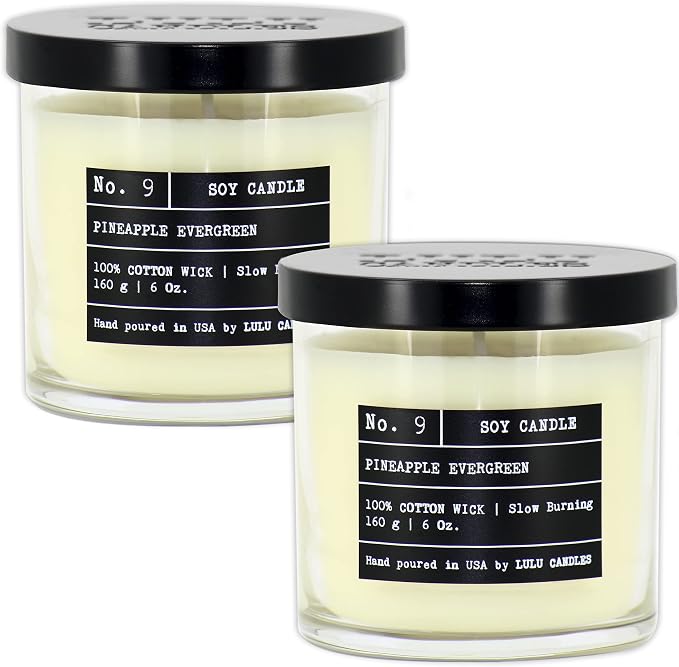 Lulu Candles | Pineapple Evergreen | Luxury Scented Soy Jar Candle | Hand Poured in The USA | Highly Scented & Long Lasting- 6 Oz. 2 Pack
