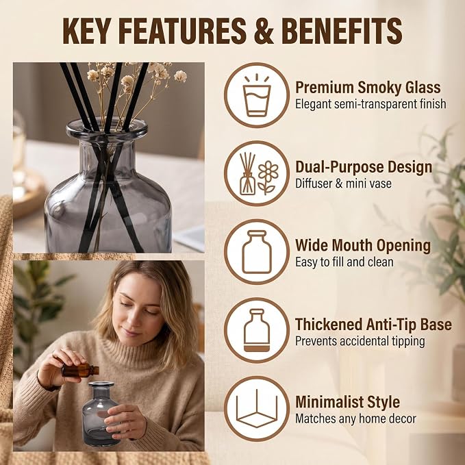 1 Pack 150ml Empty Glass Diffuser Bottle, Refillable Aromatherapy Container for Fragrance Home Scent (Grey)