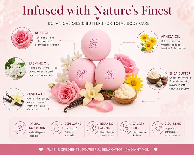 Magnesium Bath Bombs Rose Gift Set for Women & Men – Rose, Jasmine & Vanilla Essential Oils – Epsom Salt for Stress Relief, Muscle Recovery & Post-Workout Relaxation – Sleep Support Spa Self Care