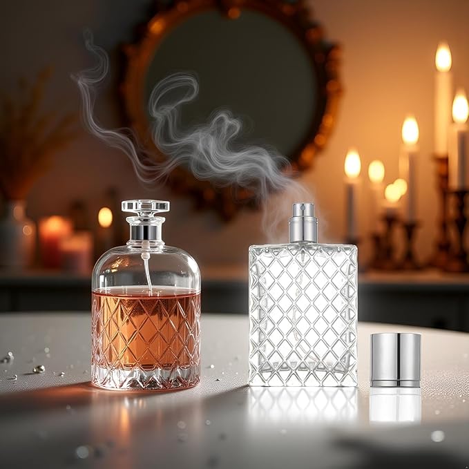 100ml 3.4Oz Transparent Glass Spray Bottles Empty Square Perfume Fine Mist Atomizer Refillable Essential Oil Container for Travel Spray Bottles Refillable Containers