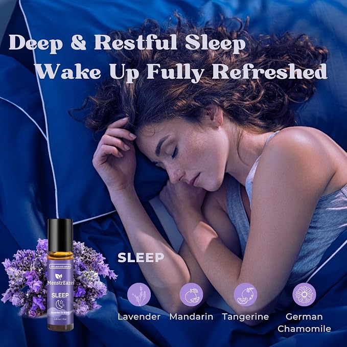 Therapeutic Grade Essential Oils Roll-On Set with Gift Box (Refresh, Breathe, Sleep), Natural Energy Boost, Head Comfort, Deep Relaxation, Sleep Support, Clear Breathing, Self-Care Gift, 3x10ml