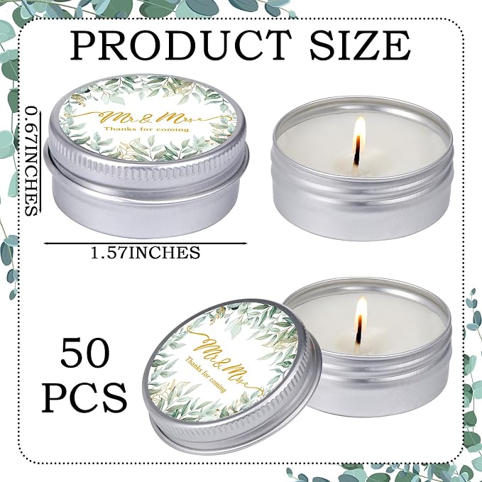 MTLEE Lavender Scented Soy Wax Wedding Candles, 50 Pcs Candle Favors for Guests, Aromatherapy Candles for Bridal Shower, Rustic Wedding Party