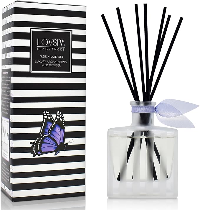 Reed Diffuser Set, French Lavender Scented Oil Diffuser with Sticks, Home Fragrance Accessories for Bathroom Shelf Decor, Aroma Diffusers for Home or Office Desk, USA Made