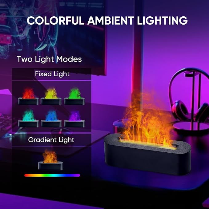 YALEDI Essential Oil Diffuser, Fireplace Flame Fire Oil Diffuser, 150ml Ultrasonic Cool Mist Aromatherapy Humidifier, Scent Aroma Diffuser with 7 Colors Light, Timer & Auto-Off for Home, Room (Black)
