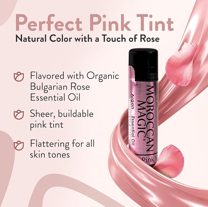 Moroccan Magic Perfect Pink Tinted Lip Balm | Made with Natural Cold Pressed Argan and Essential Oils | Lip Balm | Smooth Application | Non-Toxic, Cruelty Free | 2 Pack