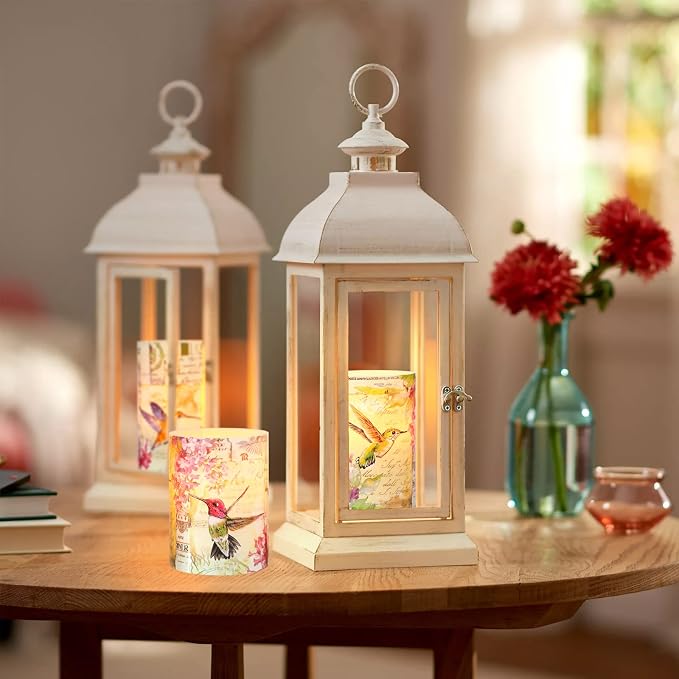 Flameless Candles Pink Hummingbird Floral Battery Operated Remote Timer Flickering LED Real Wax Pillar Candle Warm Light Spring Summer Decor for Home Fireplace Christmas Holiday Gifts