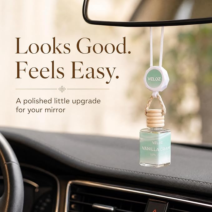 Vanilla Mist Hanging Car Air Freshener Diffuser, 15ml Reed Wick Essential Oil Bottle with Adjustable Rearview Mirror Clip, Long-Lasting Car Scent for Cars SUVs Trucks