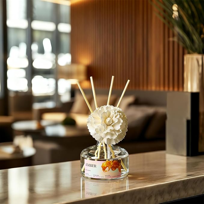 8.45 oz Amber Scent Diffusers with 6 Reed Sticks,250ml Reed Diffuser for Bathroom Room Air Freshener, Last up for 50 Days