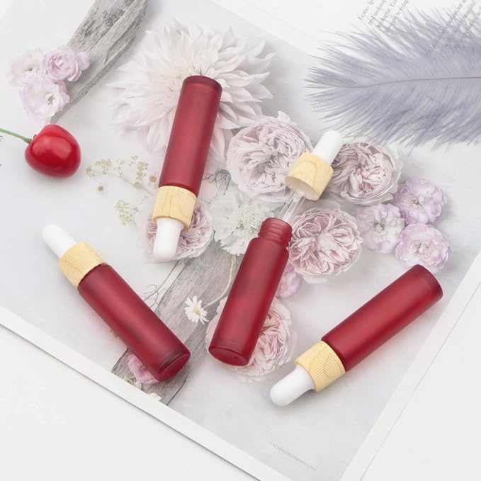 Ellbest 10ml Small Essential Oil Dropper Glass Bottle 10pcs Dropper Bottles with Eye Dropper, Travel Size Refillable Container for Perfume Liquid Sample (Matte Red)