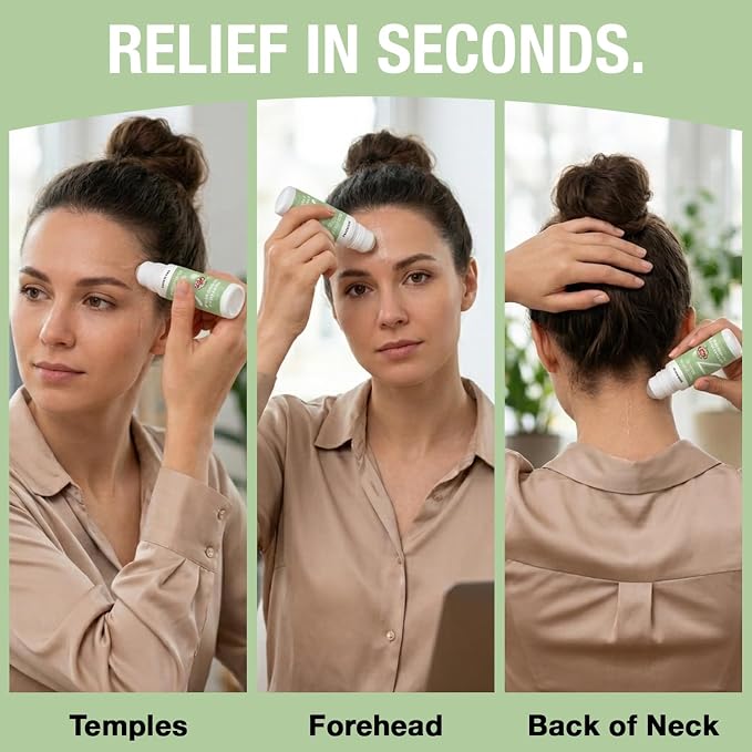 Seven Minerals Migraine Roll On Stick with Magnesium, Peppermint & Lavender - Natural Tension Headache Relief with Real Magnesium, Not Just Oils, USA Made, 3 Fl Oz