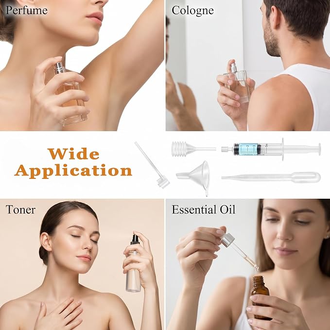 20 Pcs Perfume Decanter Kit, Plastic Perfume Dispenser Transfer Tools, Perfumes Syringe Extractor & Funnel Set, Plastic Fragrance Decant Kit for Travel, Cologne & Essential Oils (Clear)
