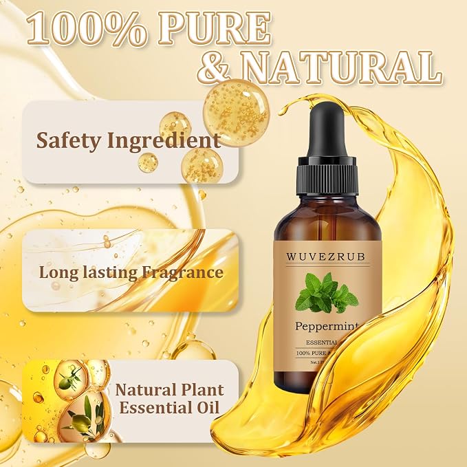 Peppermint Essential Oil 60ML - 100% Pure and Natural Oils for Aromatherapy Diffuser - 2 Fl Oz/Peppermint
