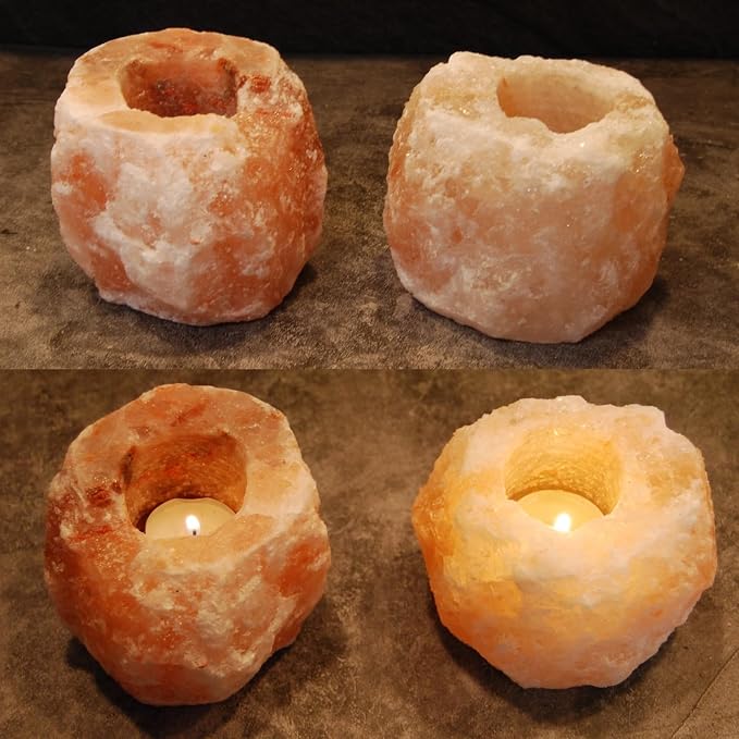 Zen'Light Himalayan Rock Salt Crystal Candle Holder - 1kg - Authentic Natural Himalayan Salt - Hand Carved - Amber Color - Tabletop - Multiple Occasions - General Use / Gifting