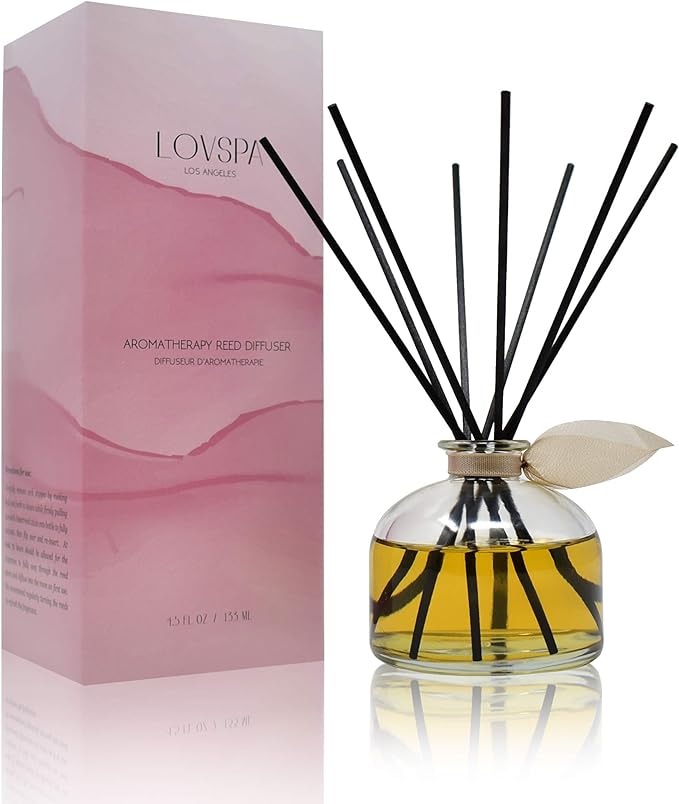 Reed Diffuser Set, Sandalwood & Amber Scented Oil Diffuser with Sticks, Home Fragrance Accessories for Bathroom Shelf Decor, Aroma Diffusers for Home or Office Fall Decor, USA Made